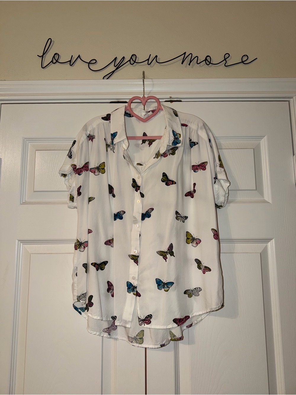 Jane and Delancey White Butterfly-Print Button Down Shirt
